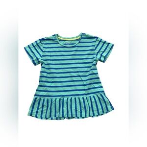 Primary Size 12 Teal and Blue Striped Peplum Short Sleeve Top
